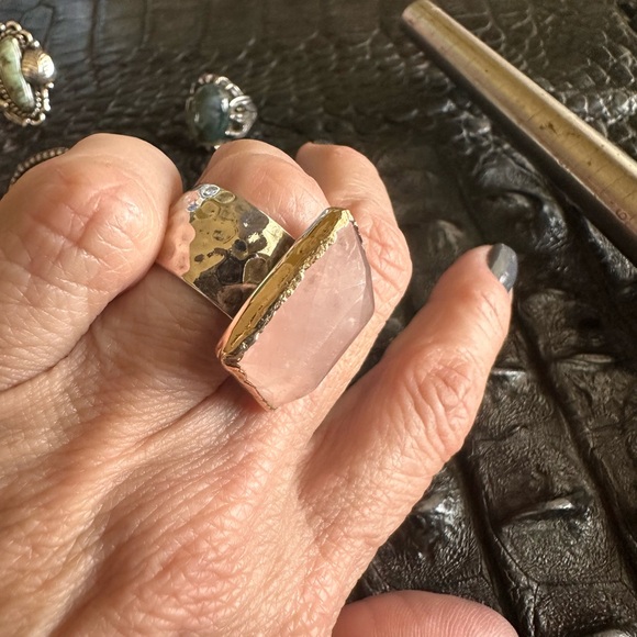 Ross-Simon Rose Quartz Statement Ring Sterling &RoseGold - Picture 2 of 7